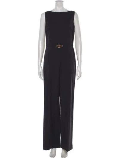 Pre-owned Valentino Virgin Wool Bateau Neckline Jumpsuit In Black