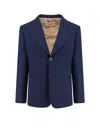 Valentino Wool Blazer With Front Pockets And Notch Lapel In Blue
