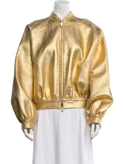 Pre-owned Valentino Virgin Wool Bomber Jacket In Gold