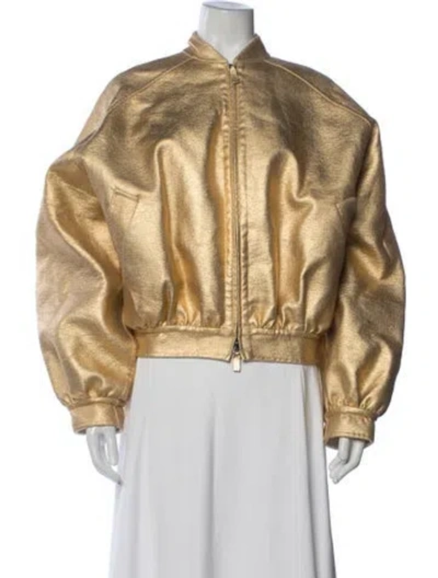 Pre-owned Valentino Virgin Wool Bomber Jacket In Gold