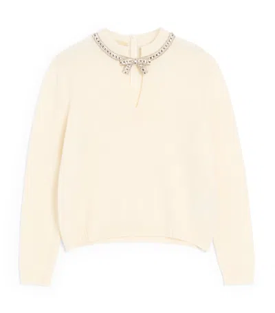 Valentino Virgin Wool Bow-detail Sweater In Neutral