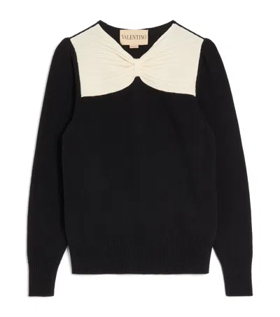 Valentino Virgin Wool Bow Sweater In Black