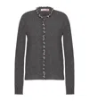 Valentino Wool Cardigan With Embroidered Trim In Grey