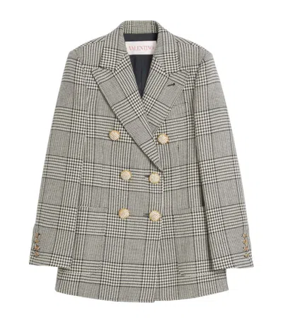 Valentino Garavani Glen Plaid Double Breasted Wool Blazer In Gray