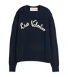 Valentino Logo-embroidered Wool Sweater In Blue
