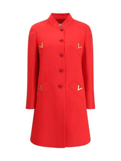 Valentino Wool And Cashmere Coat In Red