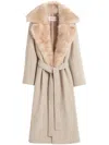 Valentino Belted Faux Fur Collar Wool Coat In Neutrals