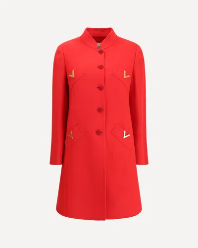 Valentino Virgin Wool Coat In Red