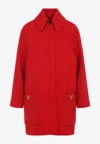 Valentino Wool Coat With Ribbed Collar And Cuffs In Red