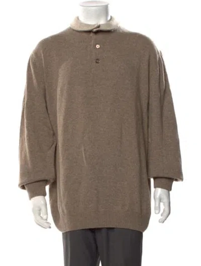 Pre-owned Valentino Virgin Wool Collar Polo Sweater In Neutrals
