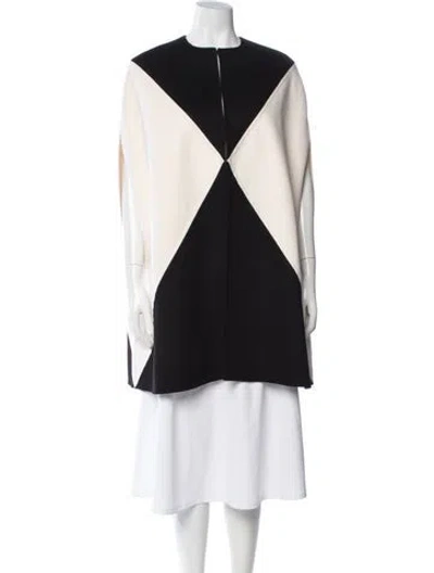 Pre-owned Valentino Virgin Wool Colorblock Pattern Cape In Black