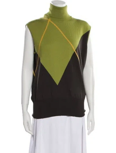 Pre-owned Valentino Virgin Wool Colorblock Pattern Sweater In Green
