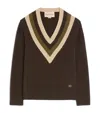 Valentino Virgin Wool Contrast V-neck Sweater In Brown