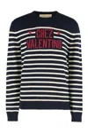 Valentino Garavani Crewneck Sweater With Bold Jacquard Motif In Blue