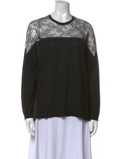 Pre-owned Valentino Virgin Wool Crew Neck Top In Black