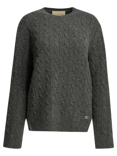Valentino Virgin Wool Crewneck Sweater In Gray