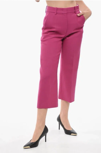 Valentino Virgin Wool Cropped Fit Trousers With Flush Pockets In Pink