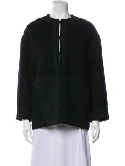 Pre-owned Valentino Virgin Wool Faux Fur Jacket In Black