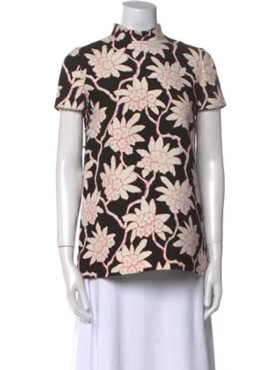 Pre-owned Valentino Virgin Wool Floral Print Blouse In Black