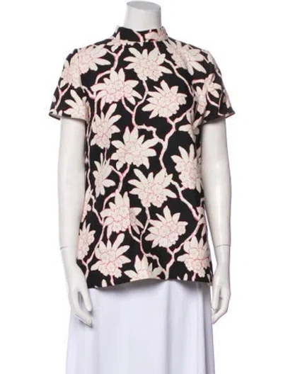 Pre-owned Valentino Virgin Wool Floral Print Blouse In Black
