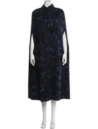 Pre-owned Valentino Virgin Wool Floral Print Cape In Blue