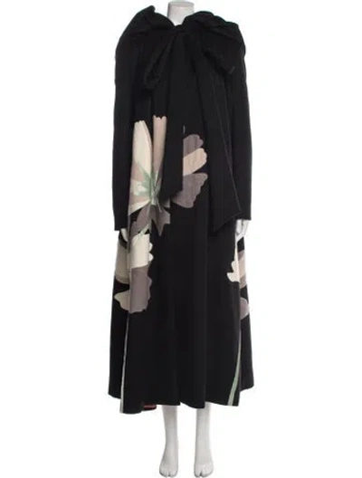 Pre-owned Valentino Virgin Wool Floral Print Coat In Black