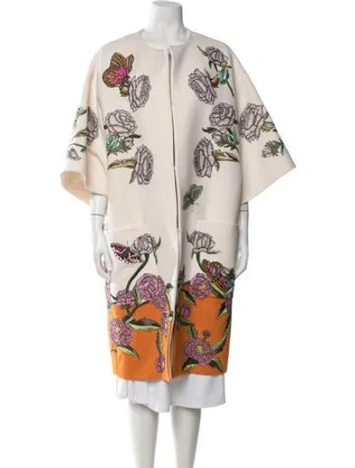 Pre-owned Valentino Virgin Wool Floral Print Coat In Neutrals