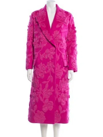 Pre-owned Valentino Virgin Wool Floral Print Coat In Pink