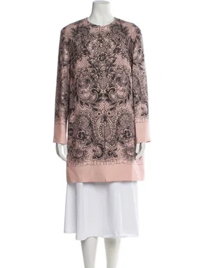 Pre-owned Valentino Virgin Wool Floral Print Faux Fur Coat In Pink