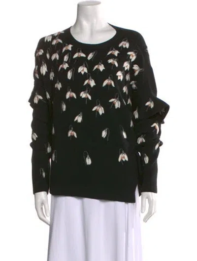 Pre-owned Valentino Virgin Wool Floral Print Sweater In Black