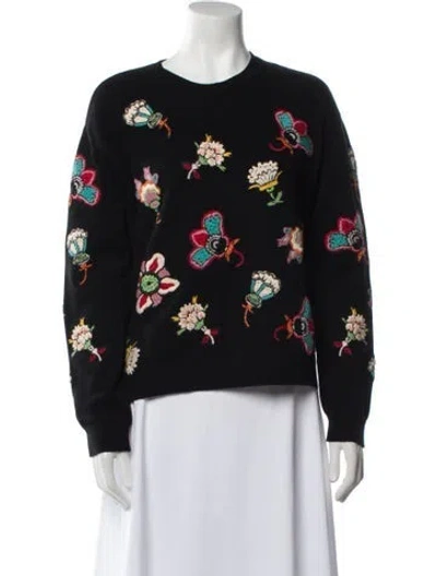 Pre-owned Valentino Virgin Wool Floral Print Sweater In Black