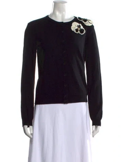 Pre-owned Valentino Virgin Wool Floral Print Sweater In Black