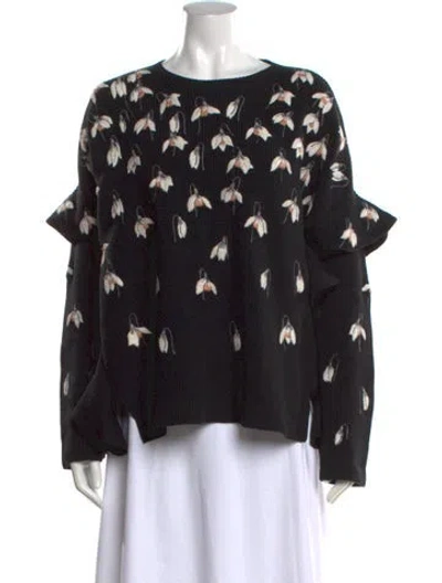 Pre-owned Valentino Virgin Wool Floral Print Sweater In Black