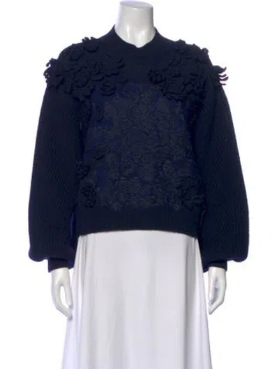 Pre-owned Valentino Virgin Wool Floral Print Sweater In Blue