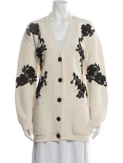 Pre-owned Valentino Virgin Wool Floral Print Sweater In Neutral