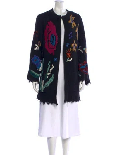 Pre-owned Valentino Virgin Wool Floral Print Sweater W/ Tags In Black