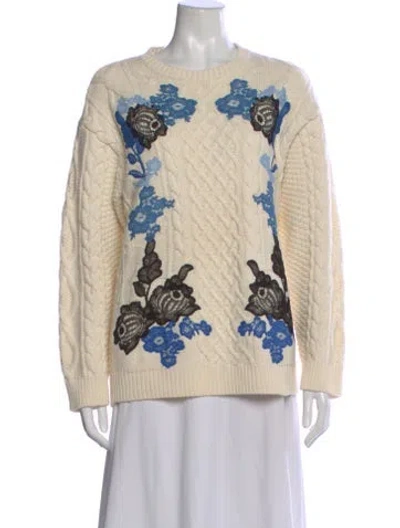 Pre-owned Valentino Virgin Wool Floral Print Sweater In White