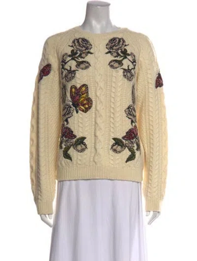 Pre-owned Valentino Virgin Wool Floral Print Sweater In White