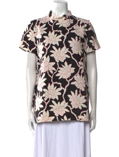 Pre-owned Valentino Virgin Wool Floral Print Top In Black