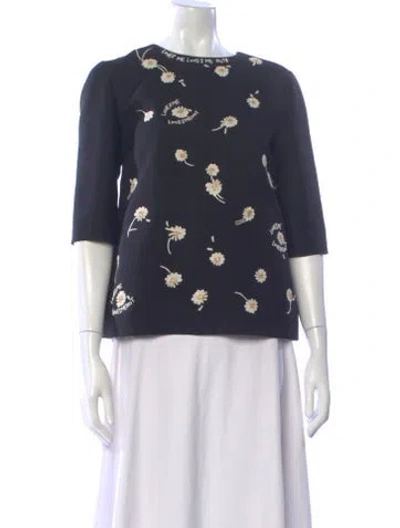 Pre-owned Valentino Virgin Wool Floral Print Top In Blue