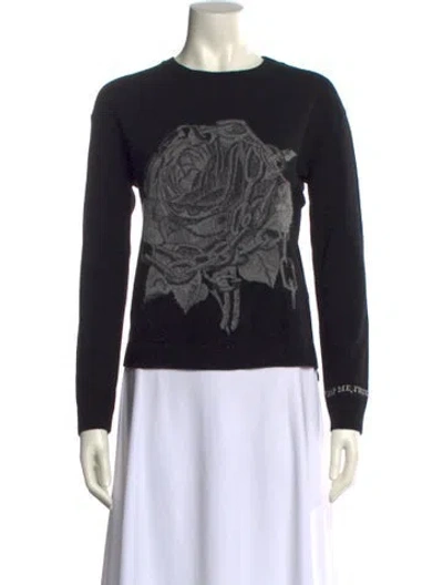 Pre-owned Valentino Virgin Wool Graphic Print Sweater In Black