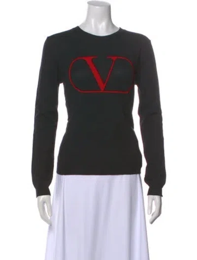 Pre-owned Valentino Virgin Wool Graphic Print Sweater In Black