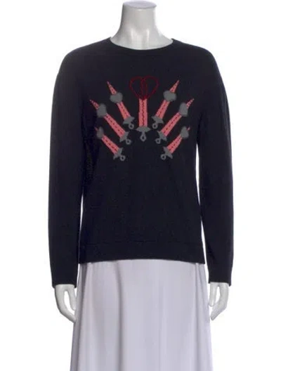 Pre-owned Valentino Virgin Wool Graphic Print Sweater In Black