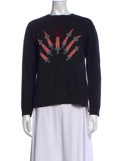 Pre-owned Valentino Virgin Wool Graphic Print Sweater In Black