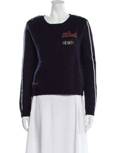 Pre-owned Valentino Virgin Wool Graphic Print Sweater In Blue