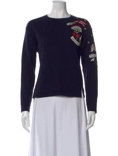 Pre-owned Valentino Virgin Wool Graphic Print Sweater In Blue