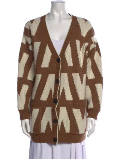 Pre-owned Valentino Virgin Wool Graphic Print Sweater In Brown