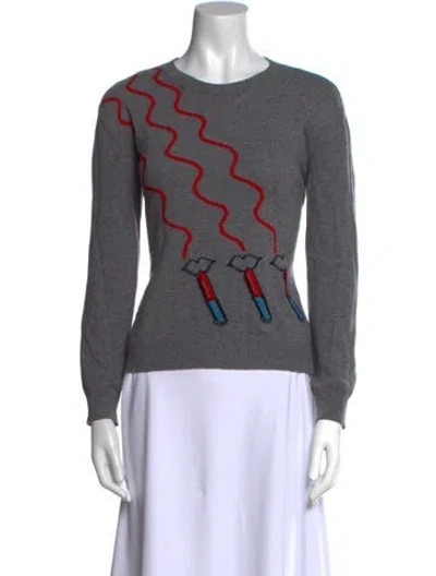Pre-owned Valentino Virgin Wool Graphic Print Sweater In Gray