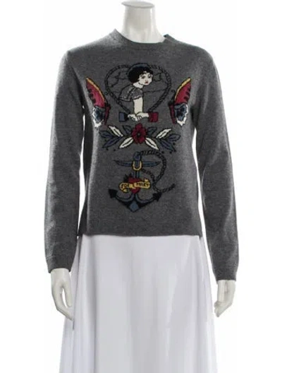 Pre-owned Valentino Virgin Wool Graphic Print Sweater In Gray