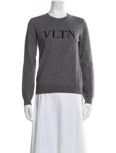 Pre-owned Valentino Virgin Wool Graphic Print Sweater In Gray